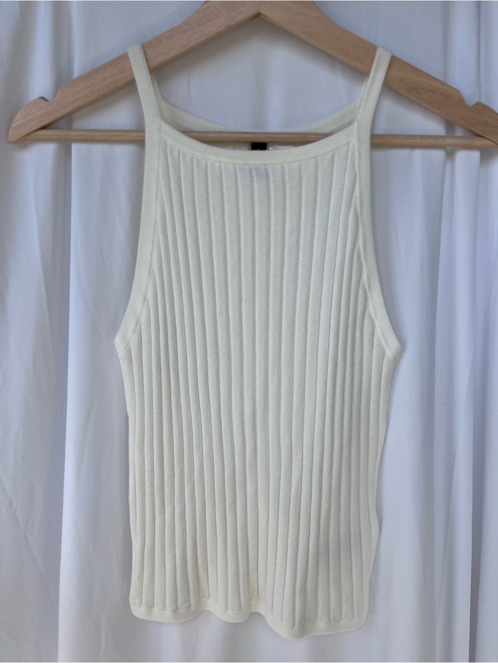 H&M Cream Ribbed High-Neck Tank Top